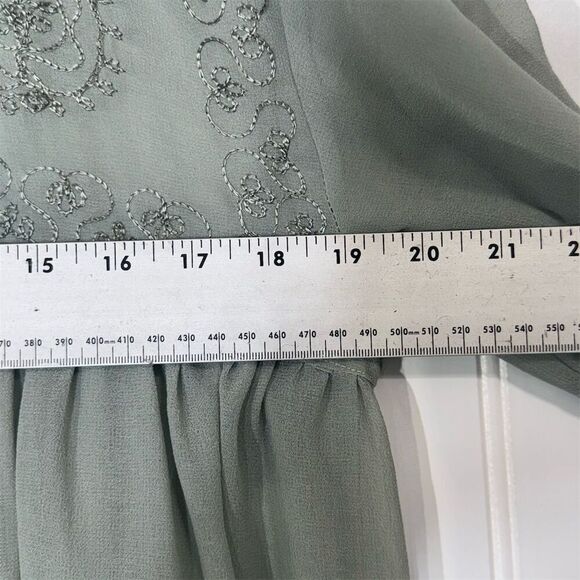 Vintage Fleurs Elegant Additions Sage Green Sheer Embroidered Blouse XL Boho - Picture 3 of 7